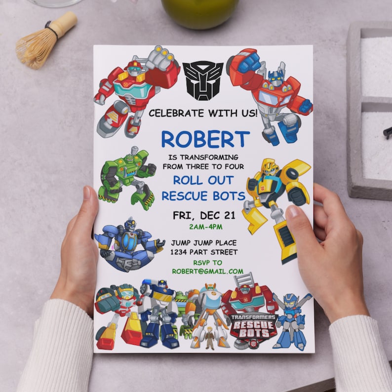 Rescue Bots Birthday Invite, Optimus Prime Invite, Autobots Party ...