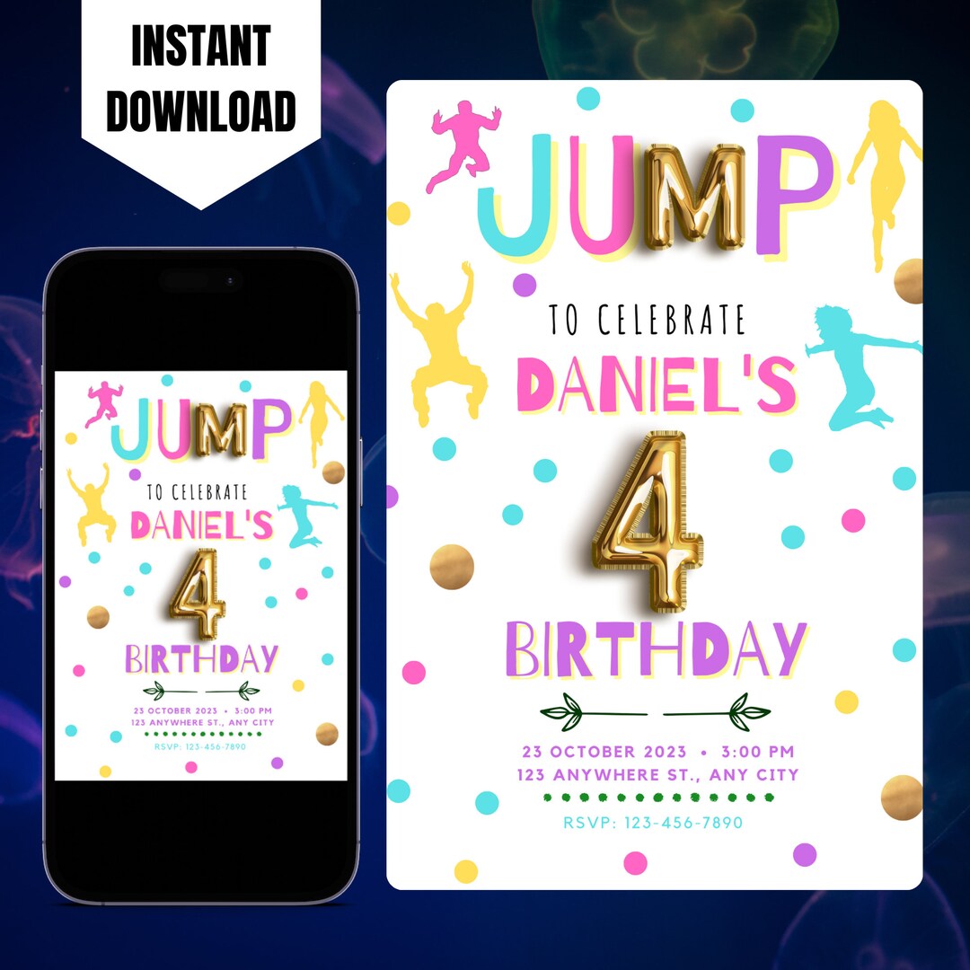 Editable Jump Invitation Digital Jump Birthday Party Invite - Etsy