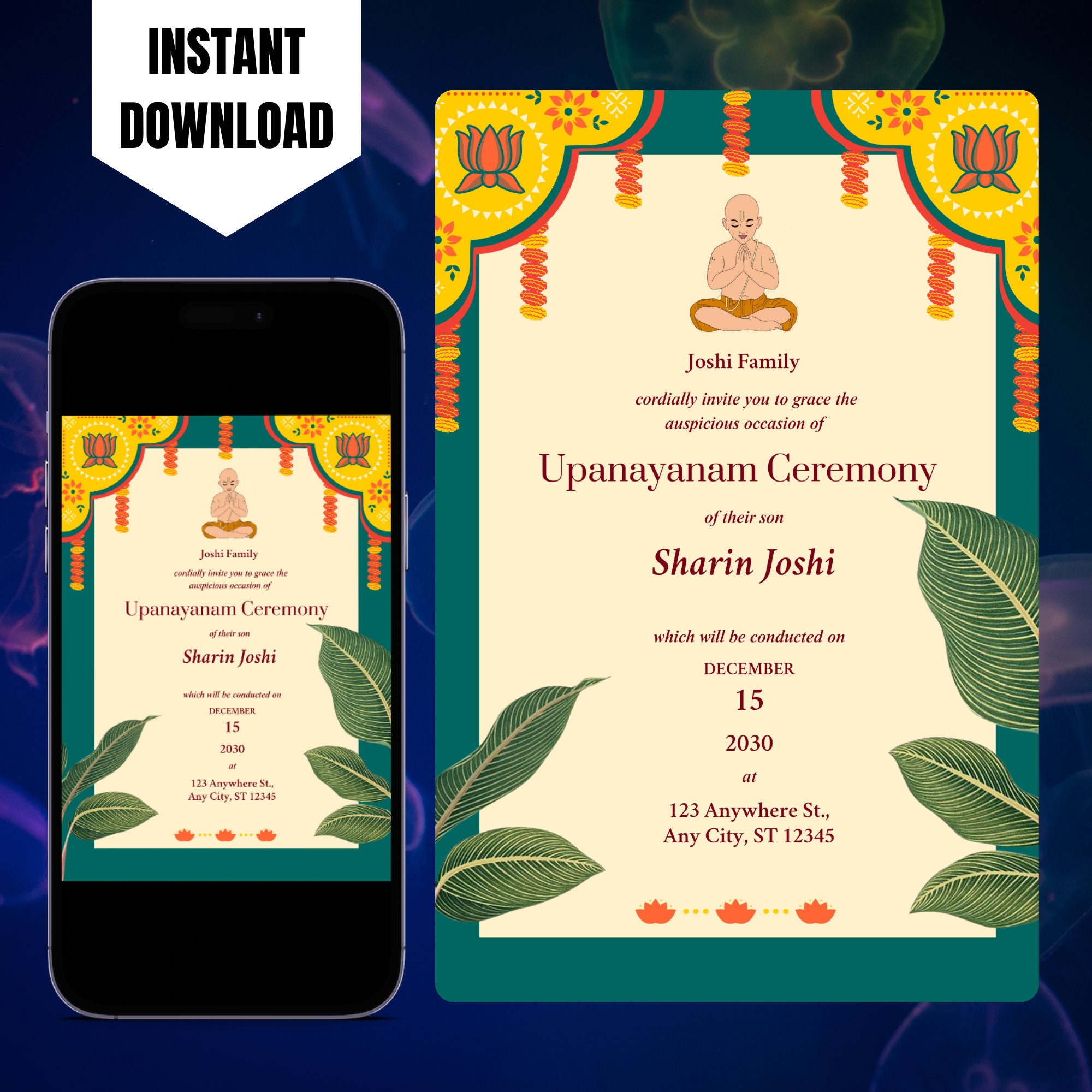 Editable Upanayanam Ceremony Invitation, Printable Thread Ceremony Editable Upanayanam Ceremony Invitation, Printable Thread Ceremony