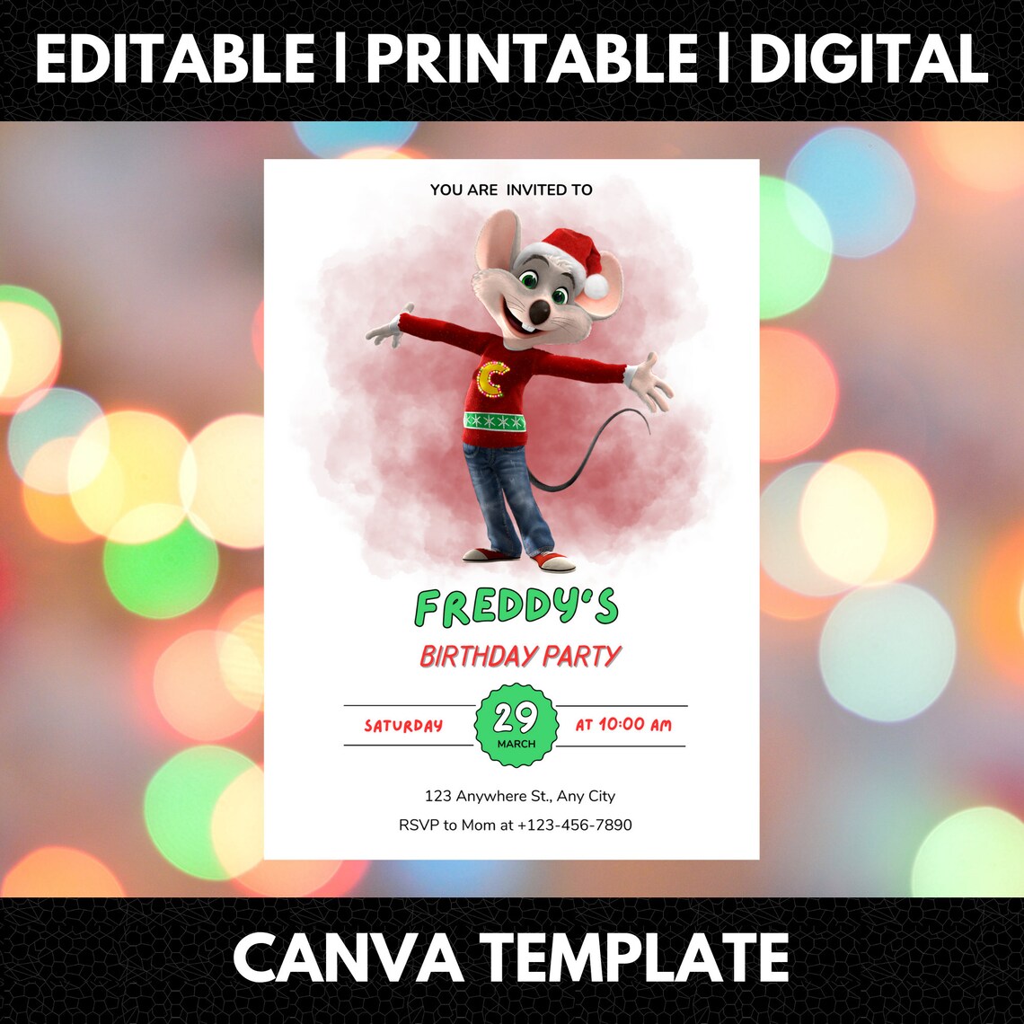 Editable Chuck E Cheese Birthday Invitation Printable Mouse - Etsy