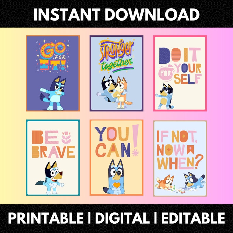 Editable Bluey Flashcards, Digital Bluey Calming Techniques Flashcards