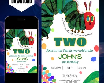 Editable Very Hungry Caterpillar Invitation, Digital The Very Hungry Caterpillar Birthday Invitation, Printable Very Hungry Caterpillar