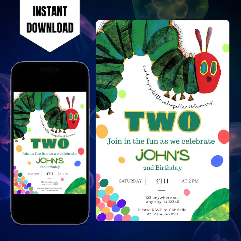 Editable Very Hungry Caterpillar Invitation, Digital the Very Hungry