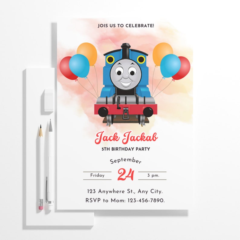 Editable Thomas the Train Birthday Invitation, Printable Thomas the ...
