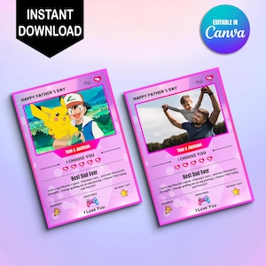 Carte Poke fête des pères, cadeau personnalisé Pokémon modifiable pour papa, cadeaux imprimables pour la fête des pères, carte Pokémon personnalisée, cadeaux Pokémon cadeaux papa