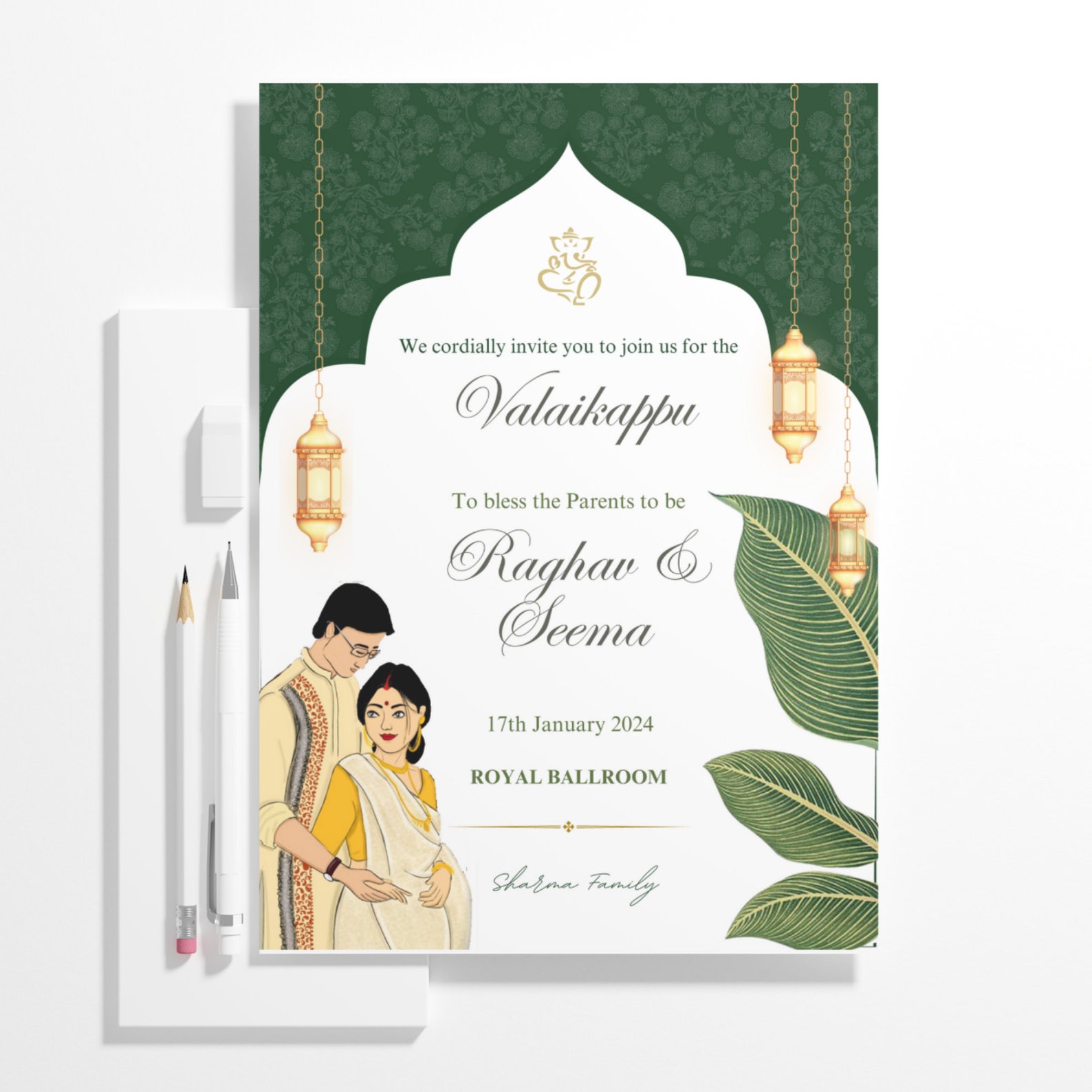 Editable Valaikappu Invitation Template, Valaikappu Invite Printable