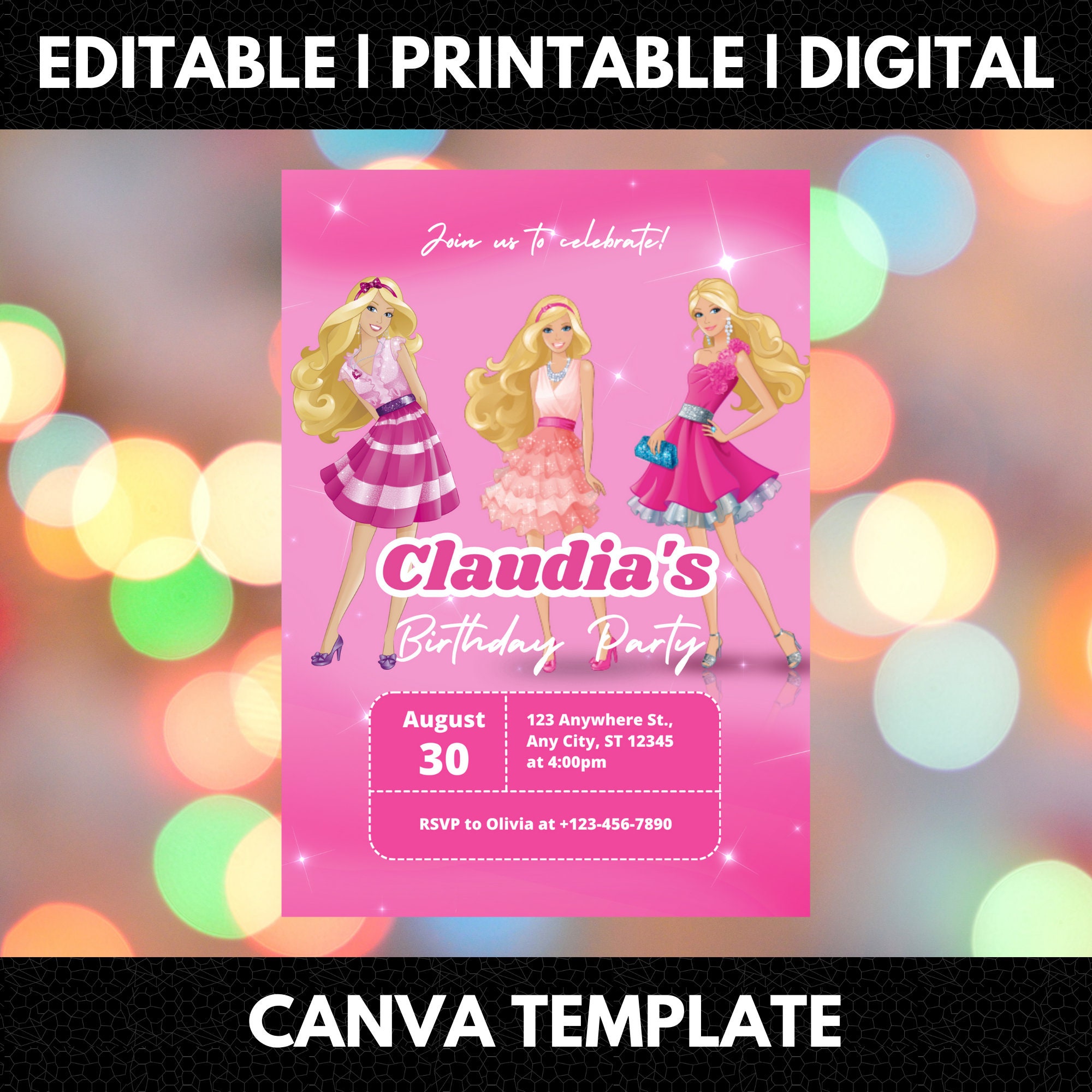 Editable Doll Birthday Invite, Printable Doll Invitation, Digital Hot ...