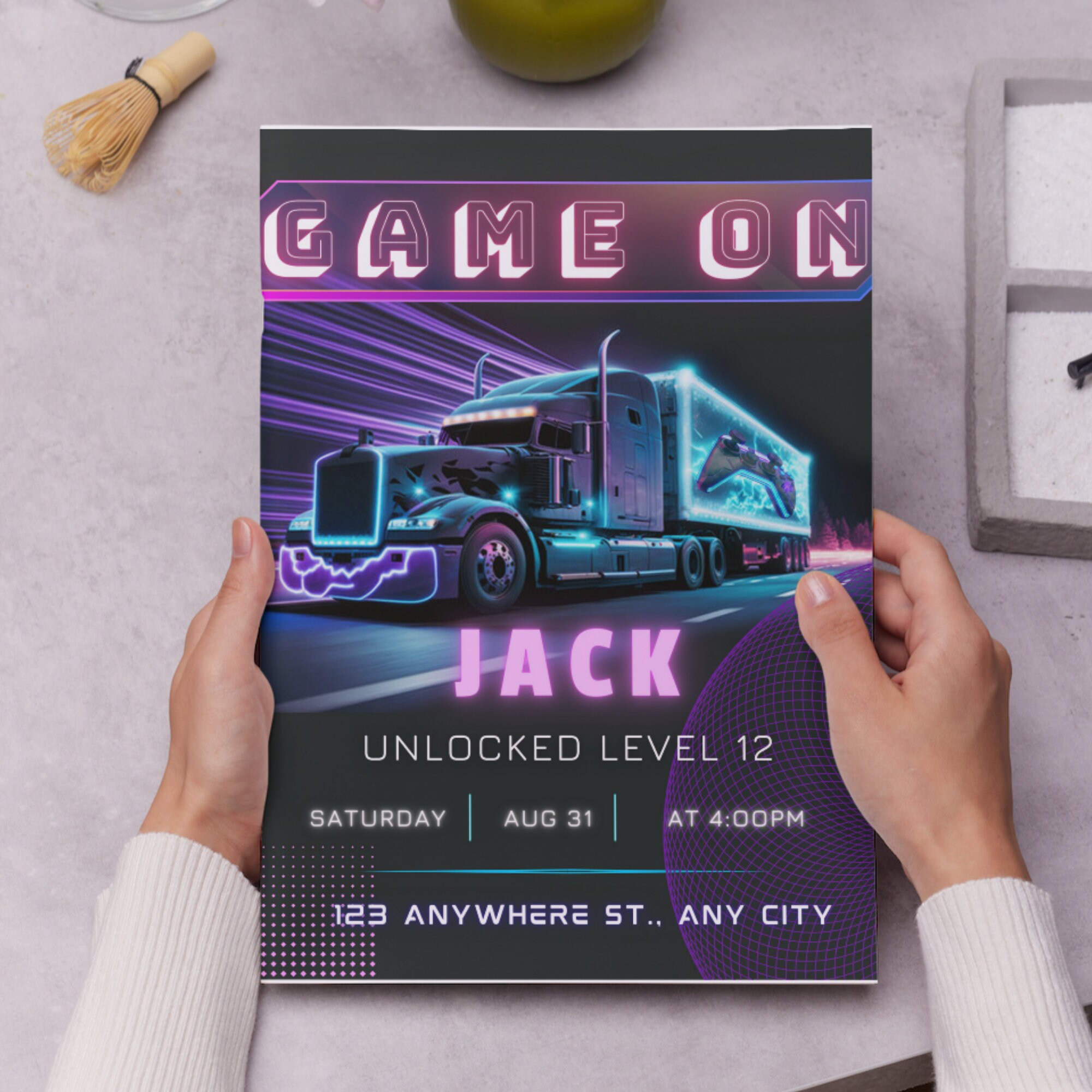 Editable Video Game Truck Birthday Invitation, Printable Gamer Truck ...