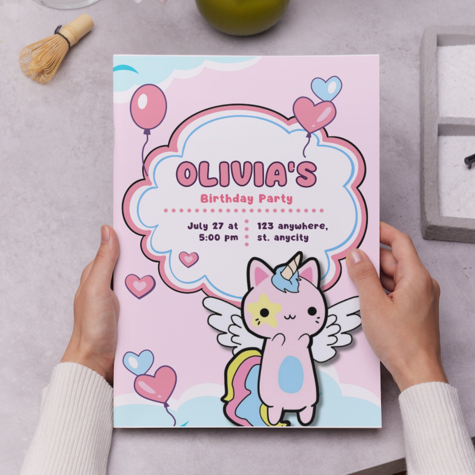 Editable Caticorn Invite, Printable Caticorn Birthday Party Invite ...