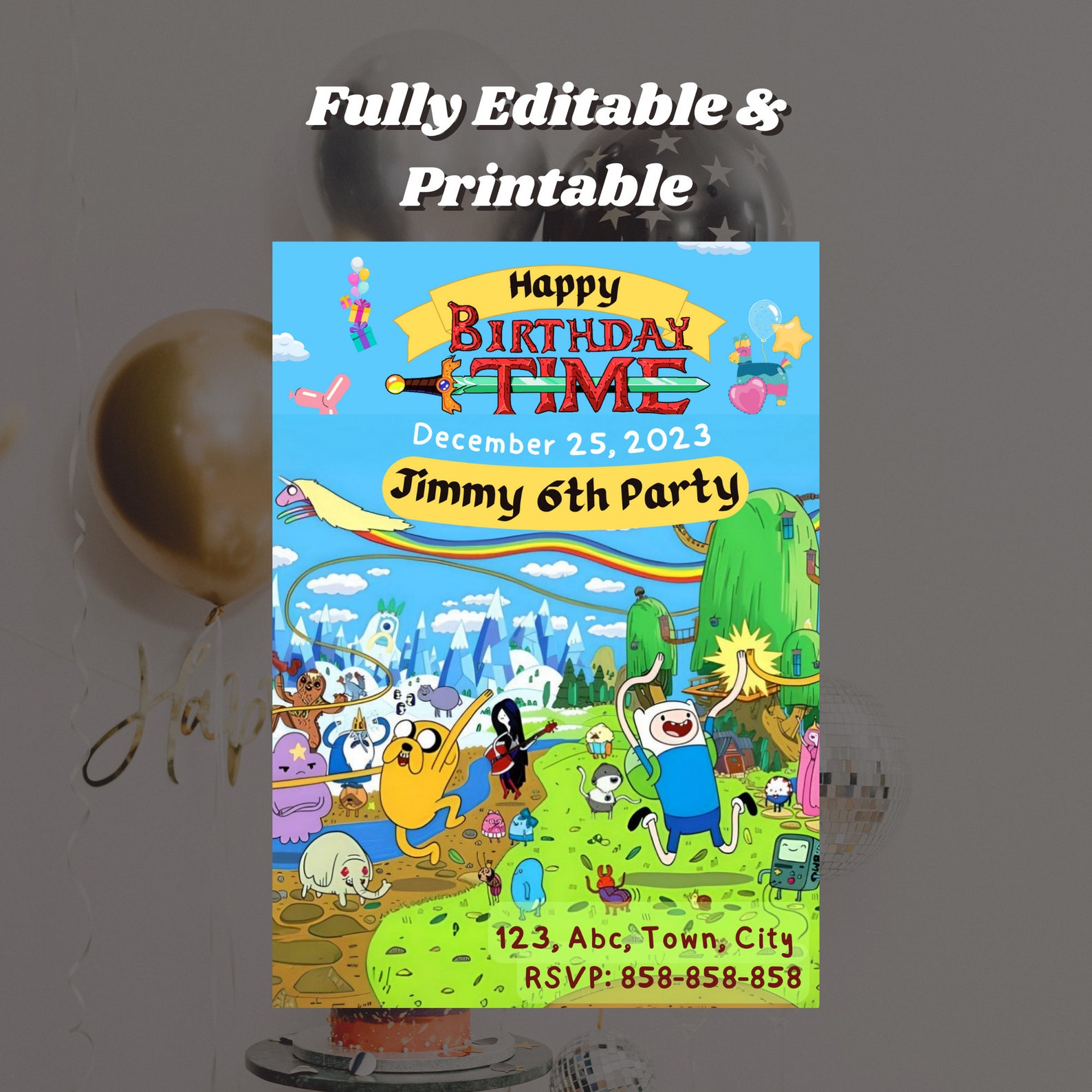Editable Adventure Time Invitation, Digital Adventure Time Birthday ...