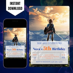 Editable Zelda Birthday Invitation: Printable Canva Template (Digital)