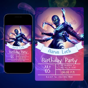Editable Blue Beetle Birthday Invitation, Printable Blue Beetle Party Invite Instant Download, Digital Blue Beetle Invitation Canva