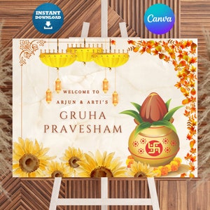 Editable Gruhapravesham Welcome Sign Indian Desi, Digital Indian Housewarming Welcome Sign, Gruha Pravesh Welcome Board Sign
