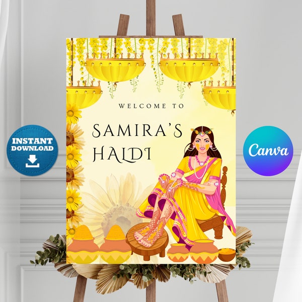 Editable Haldi Welcome Sign, Printable Welcome Sign Haldi, Digital Pithi Welcome Sign, Haldi Sign, Maiyan Sign, Maiyaan Board Template,