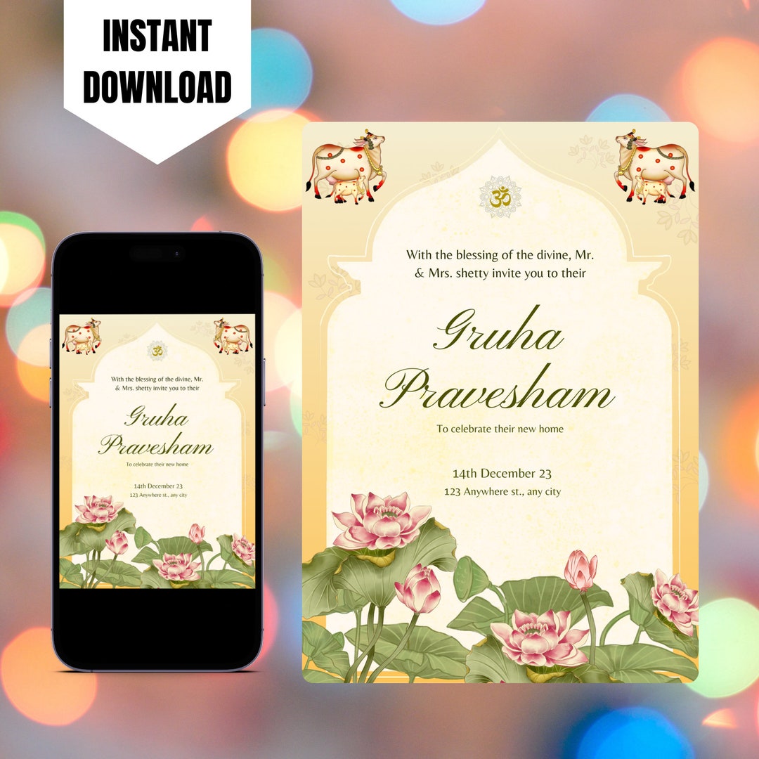Editable Indian Housewarming Invite, Printable Gruhapravesham ...