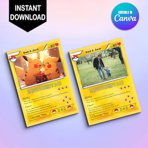 Benutzerdefinierte Pokemon Vatertagskarte, bearbeitbare Pokemon Karten, Pokemon Geschenke, Pokemon Schlüsselanhänger, Poke Geschenk für Papa, Vatertagsgeschenk