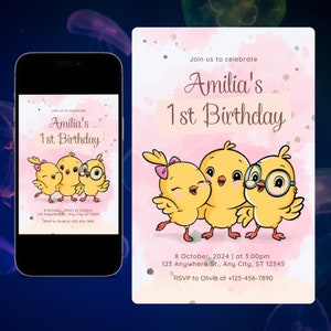 Invitación de cumpleaños editable de Canticos: Invitación digital para fiesta de niña