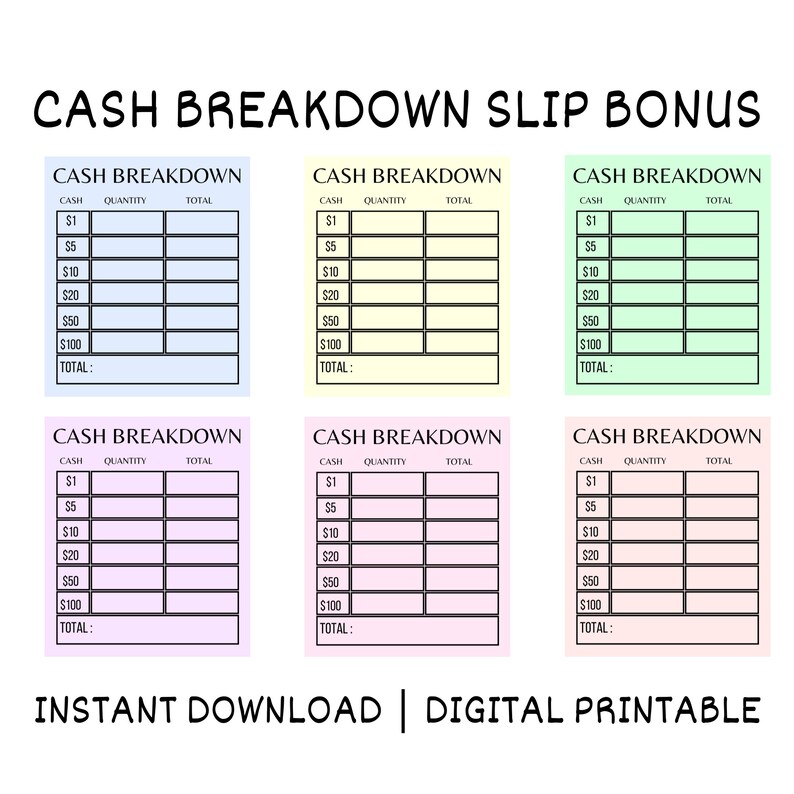 Printable Cash Breakdown Slip Rainbow Bank Teller Slip - Etsy