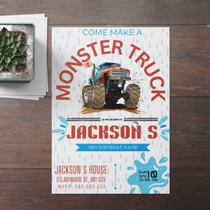 Editable Monster Truck Splash Birthday Invite , Printable Monster Splash Birthday Party Invitation, Digital Monster Truck Pool Template