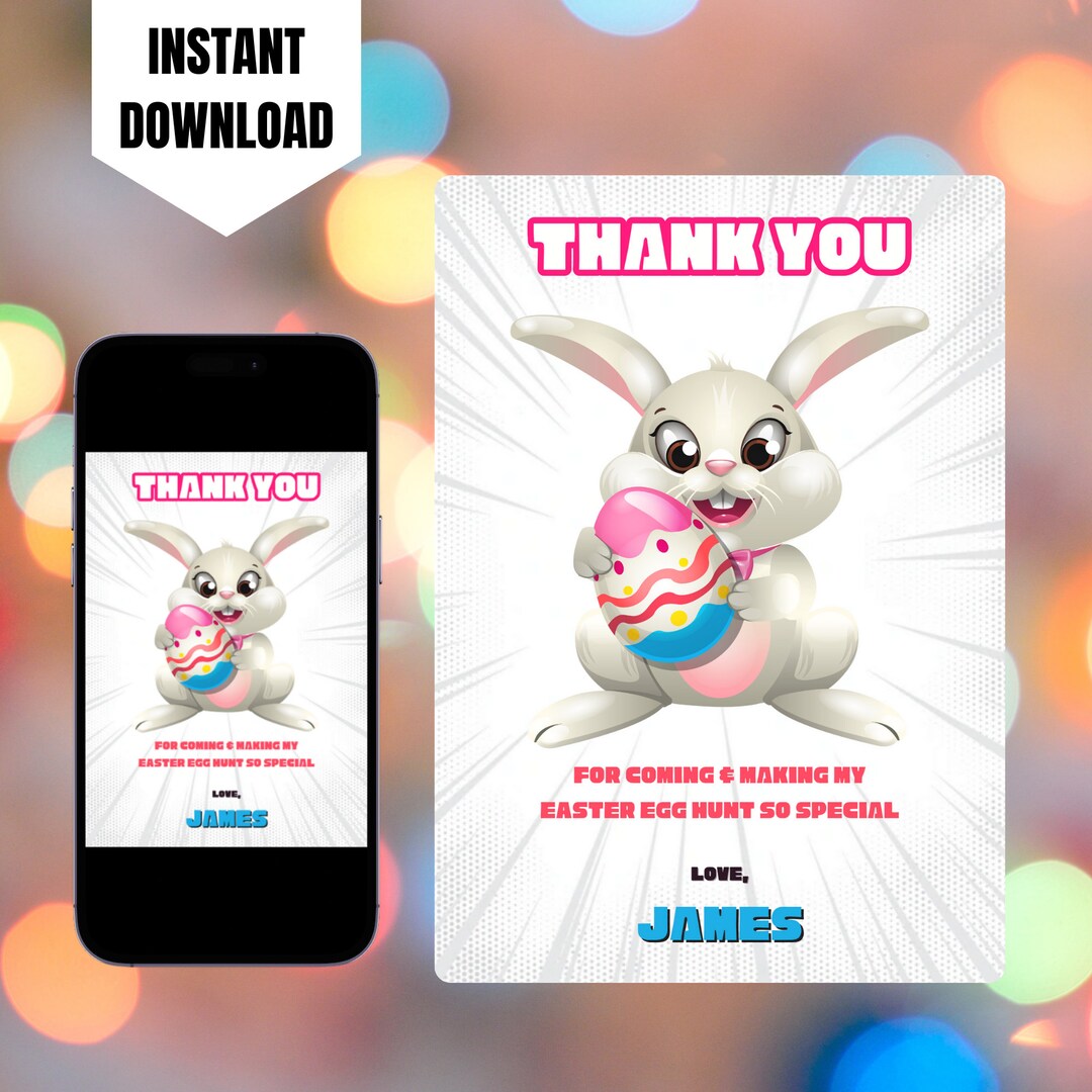 Editable Easter Thank You Cards, Printable Easter Egg Hunt Birthday ...