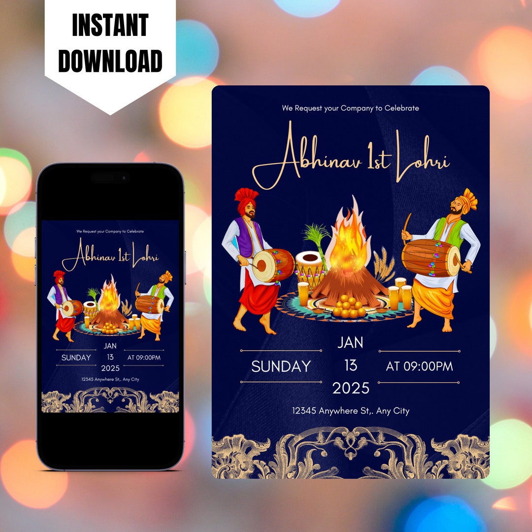 Editable Lohri Invitation, Printable First Lohri Invite, Digital Lohri Party Invitation, Lohri