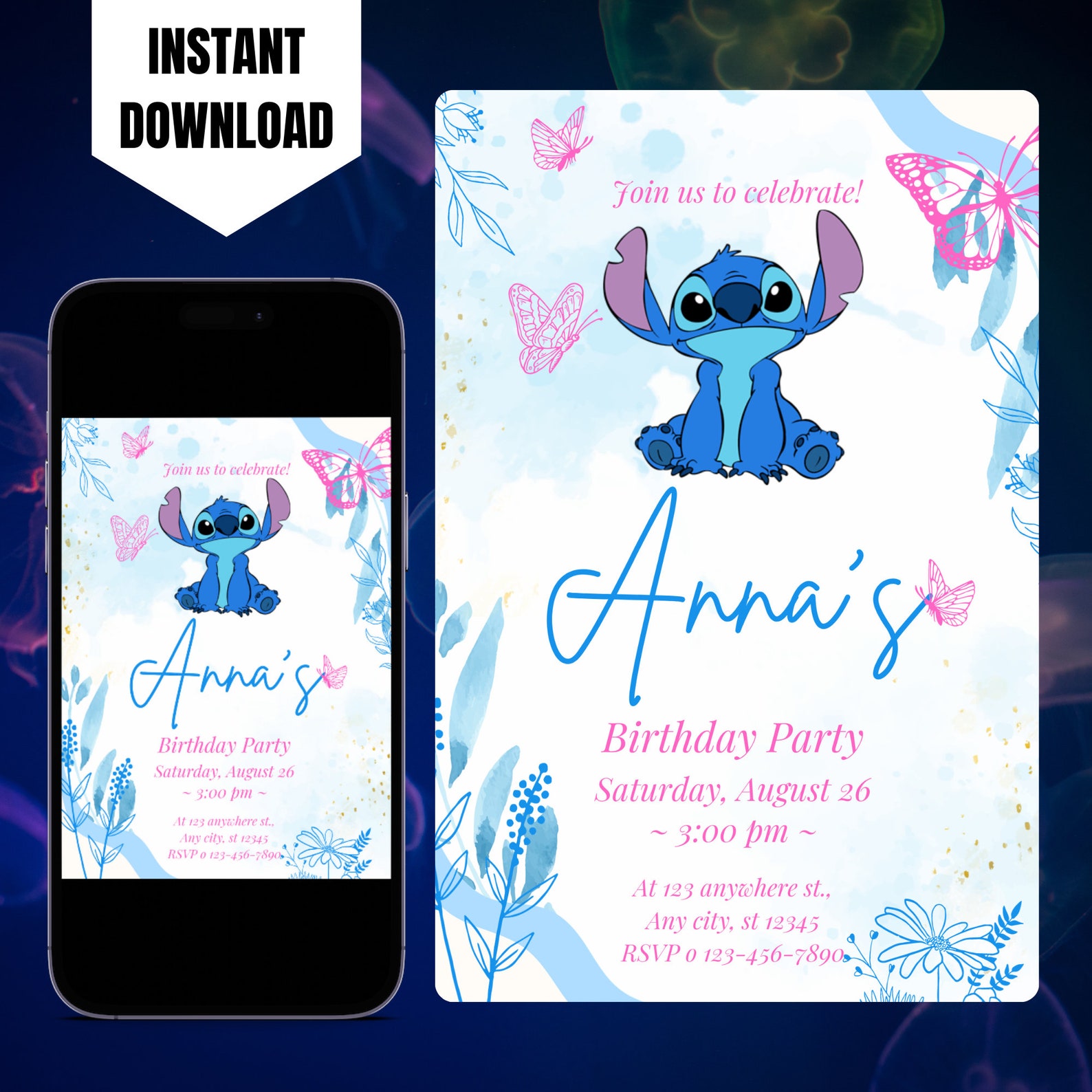 Editable Stitch Birthday Invitation, Printable Stitch Invite, Digital Stitch Party Invitation ...
