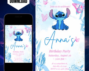 Editable Stitch Birthday Invitation, Printable Stitch Invite, Digital Stitch Party Invitation Canva Template, Stitch Kids Birthday Invite