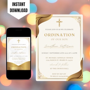 Editable Catholic Priest Ordination Invitation, Printable Ordination Invitation, Digital Priest Ordination Template, Catholic Ordination