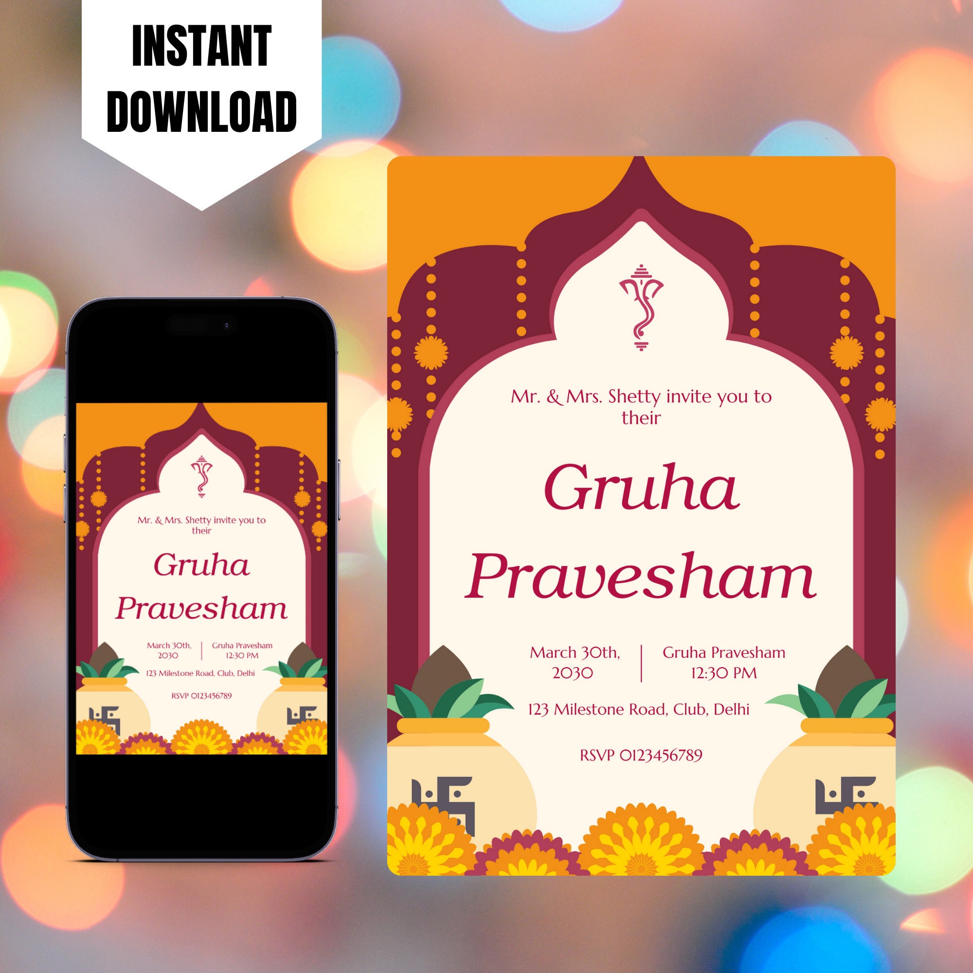 Editable Indian Housewarming Invitation, Printable Gruhapravesham ...