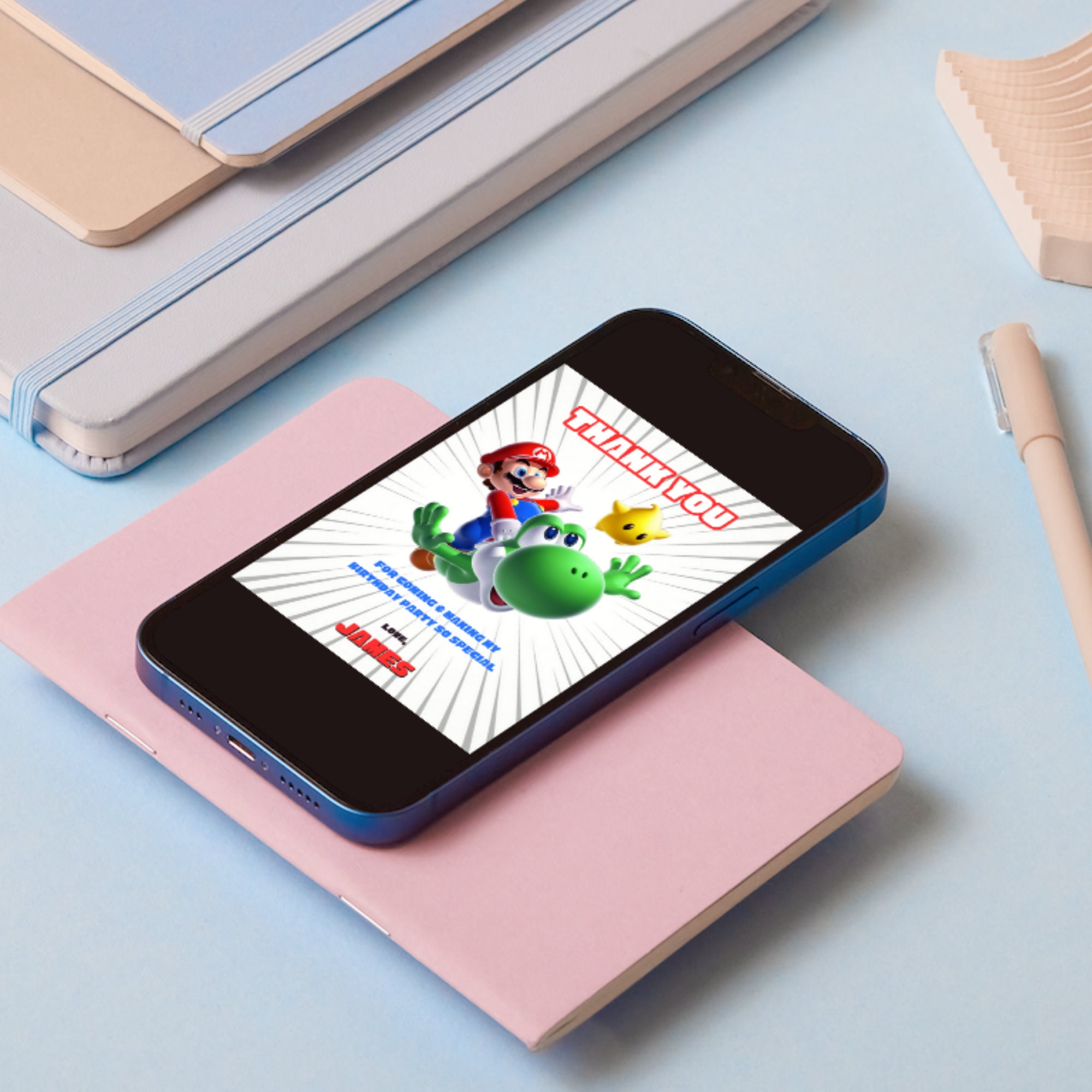 Editable Super Mario Thank You Cards, Printable Super Mario Birthday ...