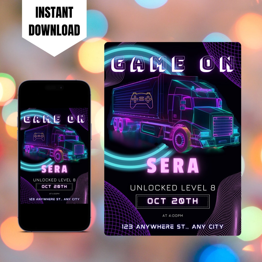 Editable Video Game Truck Birthday Invite, Printable Gamer Truck Party ...