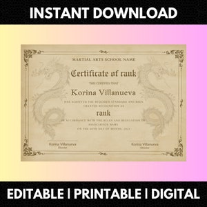 Bearbeitbares Rangzertifikat, Rangzertifikat, digitale Downloads, druckbare Vorlagen, Vorlage für einzigartige Designs