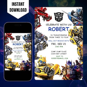 Editable Rescue Bots Transformers Birthday Invitation Template, Printable Rescue Bots Invitation, Digital Autobots Birthday Invite
