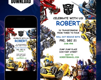 Editable Rescue Bots Transformers Birthday Invitation Template, Printable Rescue Bots Invitation, Digital Autobots Birthday Invite