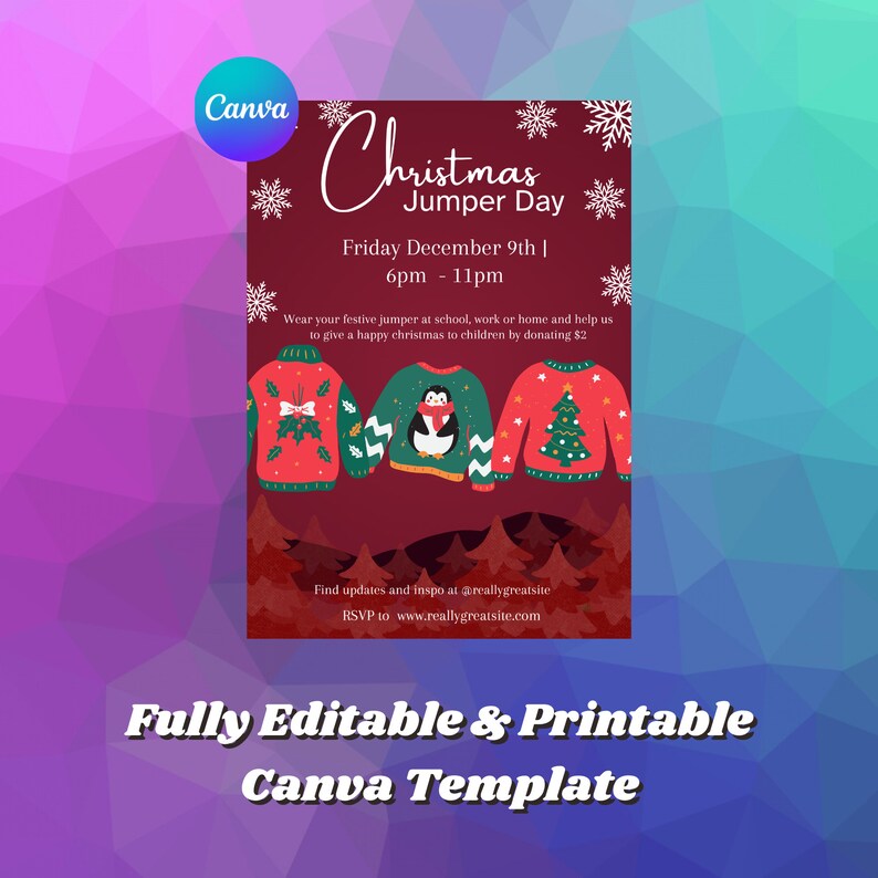 Editable Christmas Jumper Day Invitation, Printable Ugly Sweater ...
