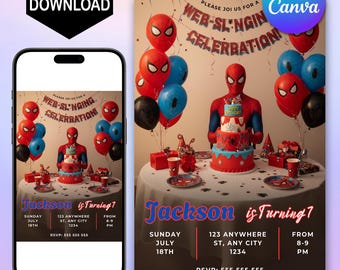 Spidey Birthday Invitation: Editable Spiderman Canva Template