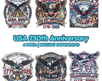 4th Of July PNG Bundle, USA 250th Anniversary PNG, America 1776-2026 Patriotic Eagle Liberty Bell Design, United States 250 Years png