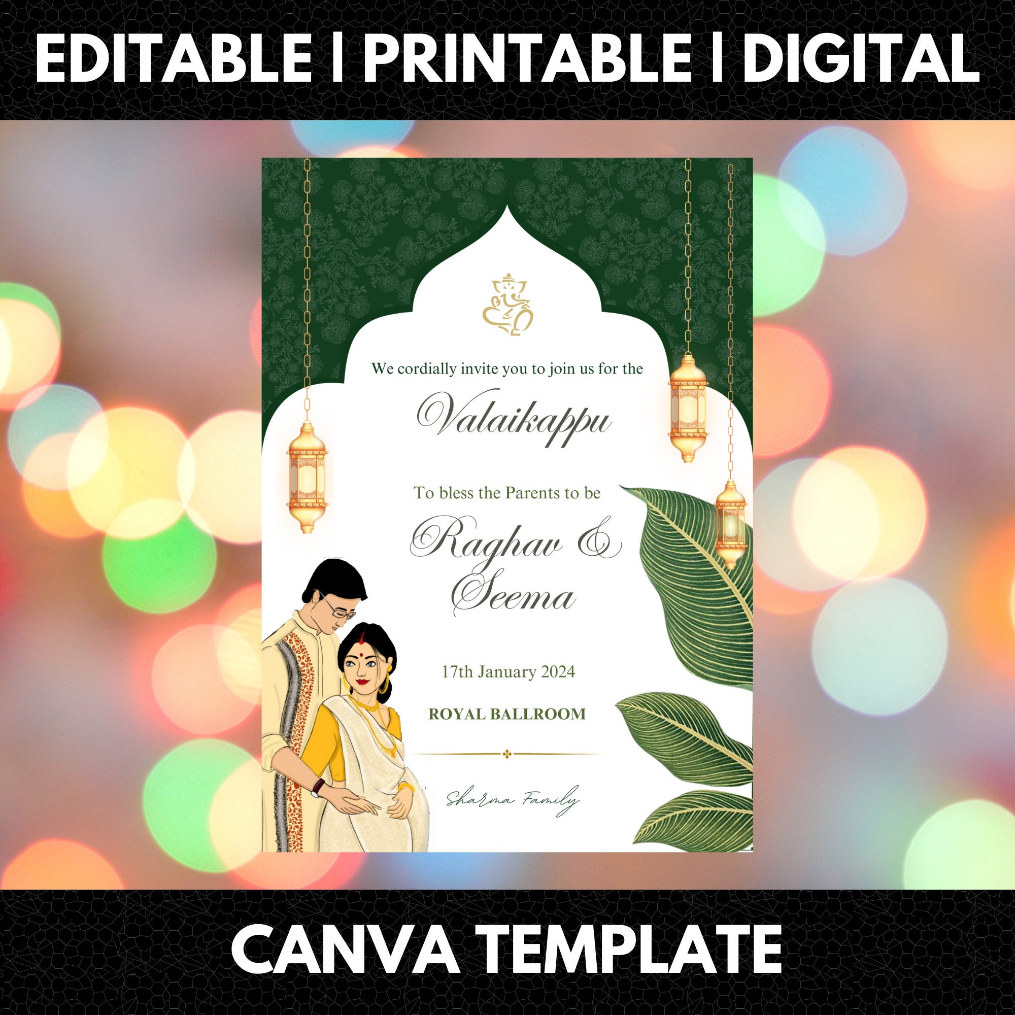 Editable Valaikappu Invitation Template Valaikappu Invite Printable Editable Valaikappu Invitation Template Valaikappu Invite Printable