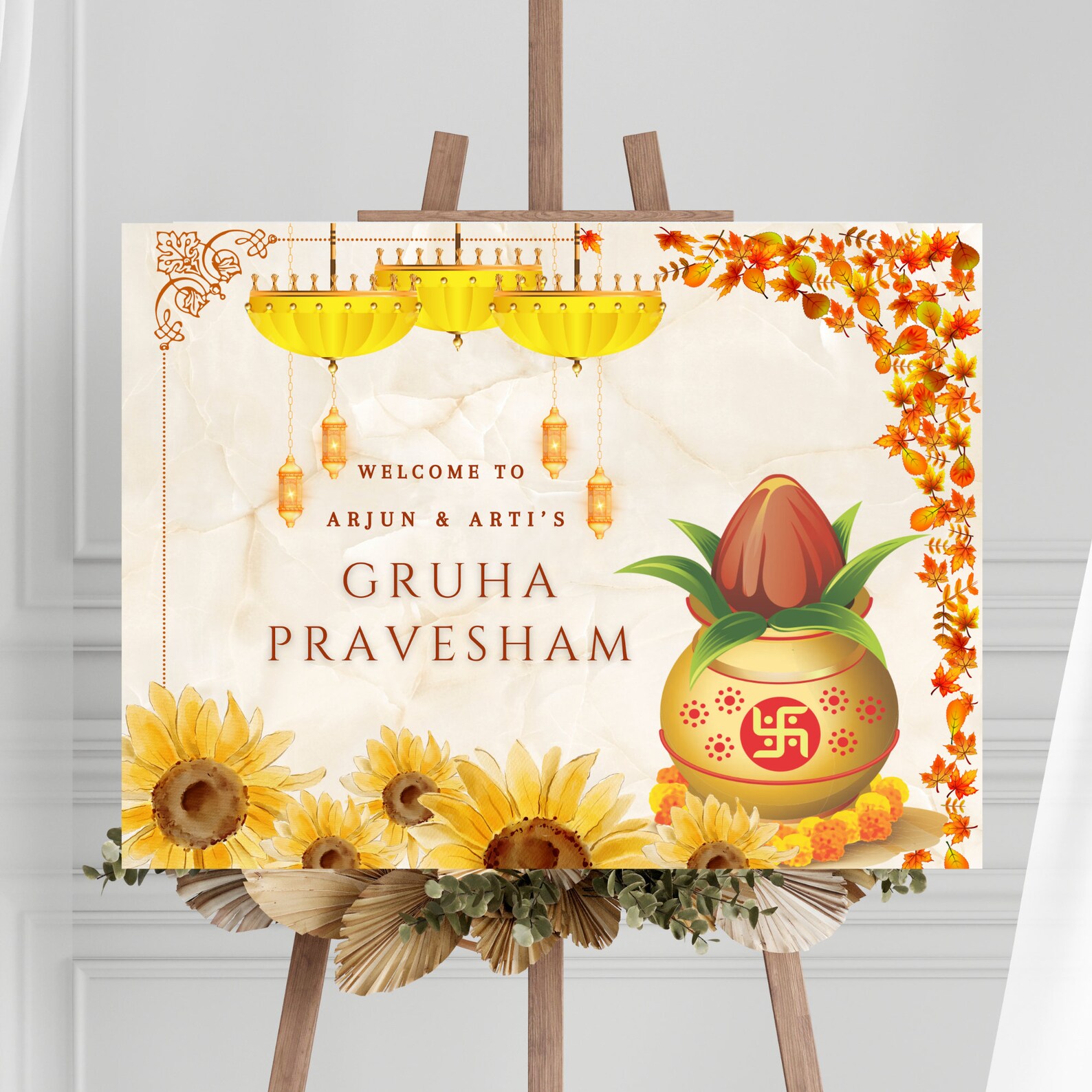 Editable Gruhapravesham Sign, Printable Indian Housewarming Welcome ...