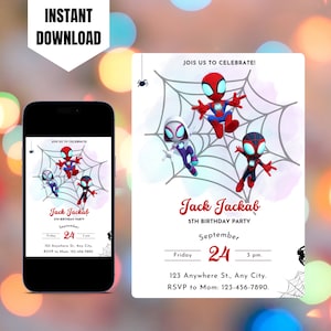 Editable Spidey and his Amazing Friends Birthday Invitation, Printable Spidey Birthday Invitation, Digital Spiderman Invitation Template