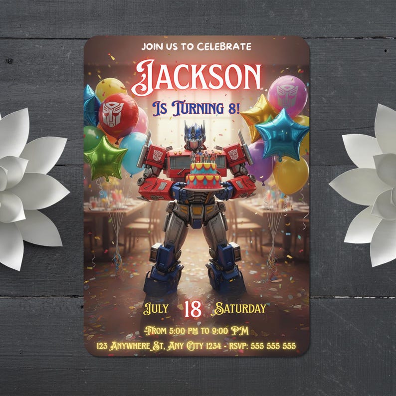 Optimus Prime Birthday Invitation: Transformers Party, Editable Canva ...