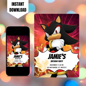 Editable Sonic Hedgehog Birthday Invitation, Printable Sonic Birthday Invitation Template, Digital Shadow Birthday Party Invite Canva
