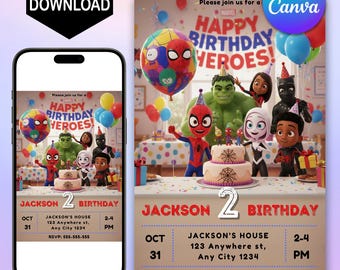 Spidey and Friends Birthday Invitation, Editable Spiderman Canva Template, Spidey Birthday Invite