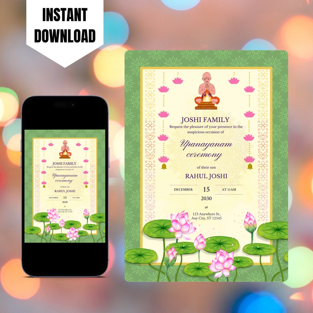 Editable Upanayanam Ceremony Invitation, Printable Thread Ceremony