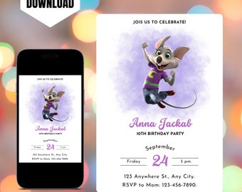 Editable Chuck E Cheese Birthday Invitation, Printable Mouse Invite, Digital Chuck E Cheese Party Invitation Canva Template
