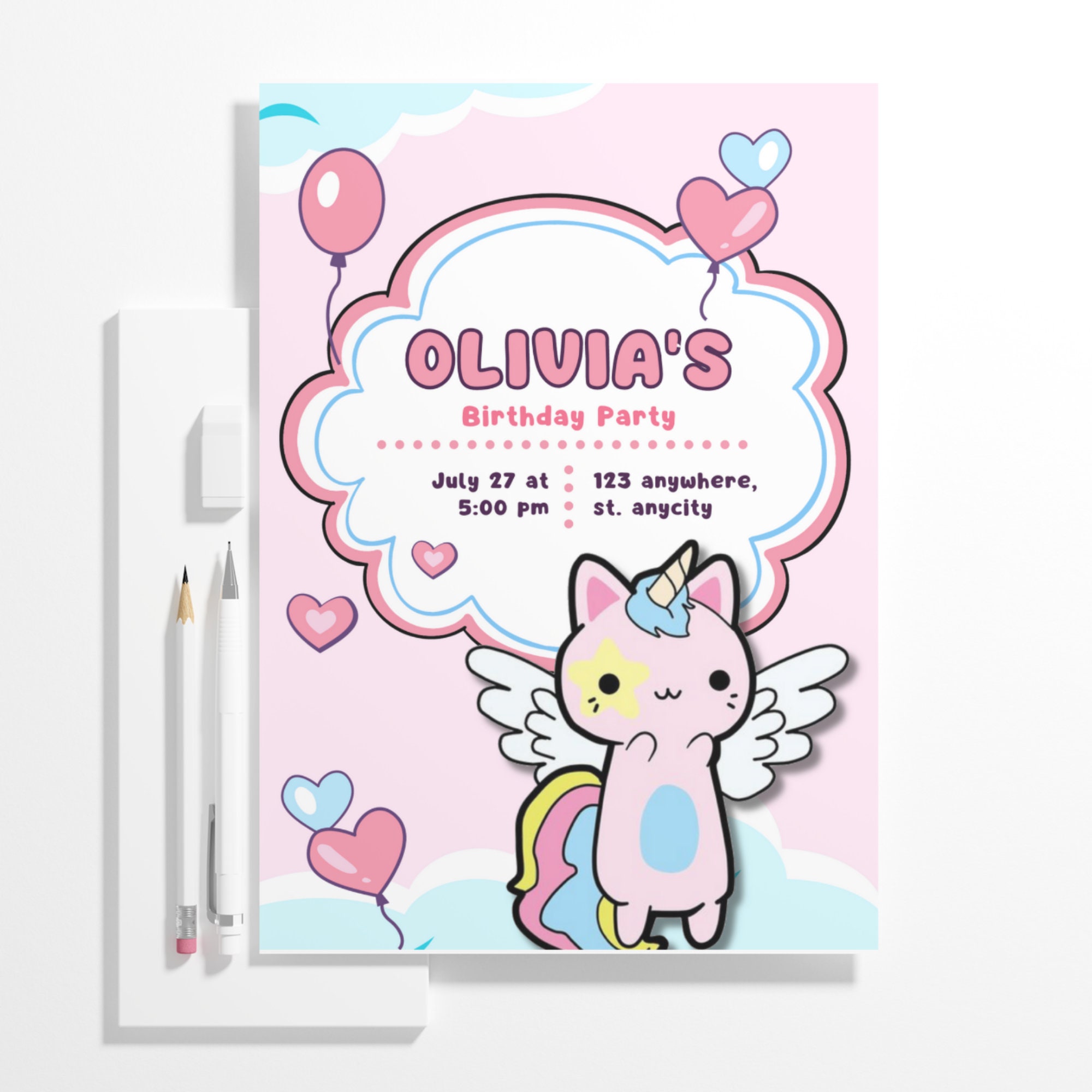 Editable Caticorn Invite, Printable Caticorn Birthday Party Invite ...