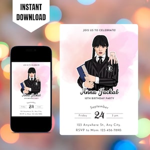 Editable Wednesday Addams Birthday Invitation, Printable Wednesday Addams Invite, Digital Wednesday Invitation Template
