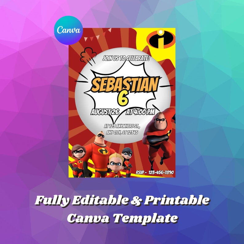 Editable the Incredibles Birthday Invitation, Printable the Incredibles ...