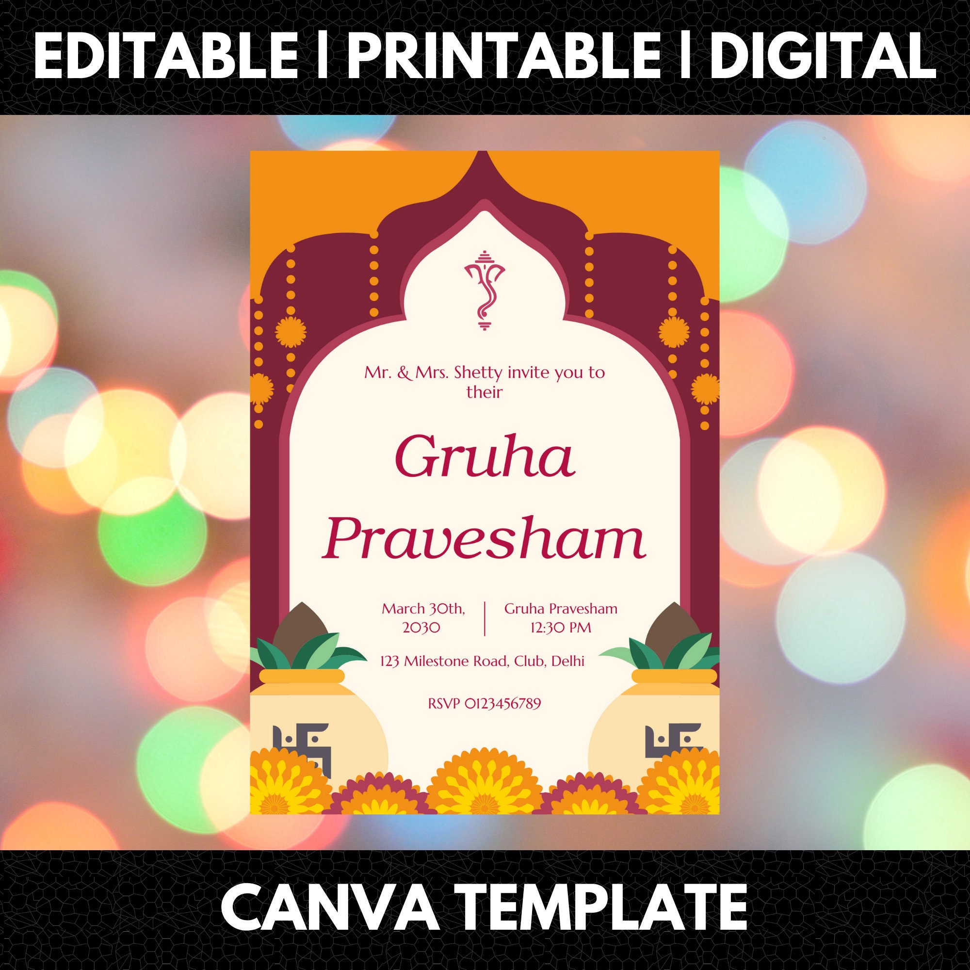 Editable Indian Housewarming Invitation, Printable Gruhapravesham ...