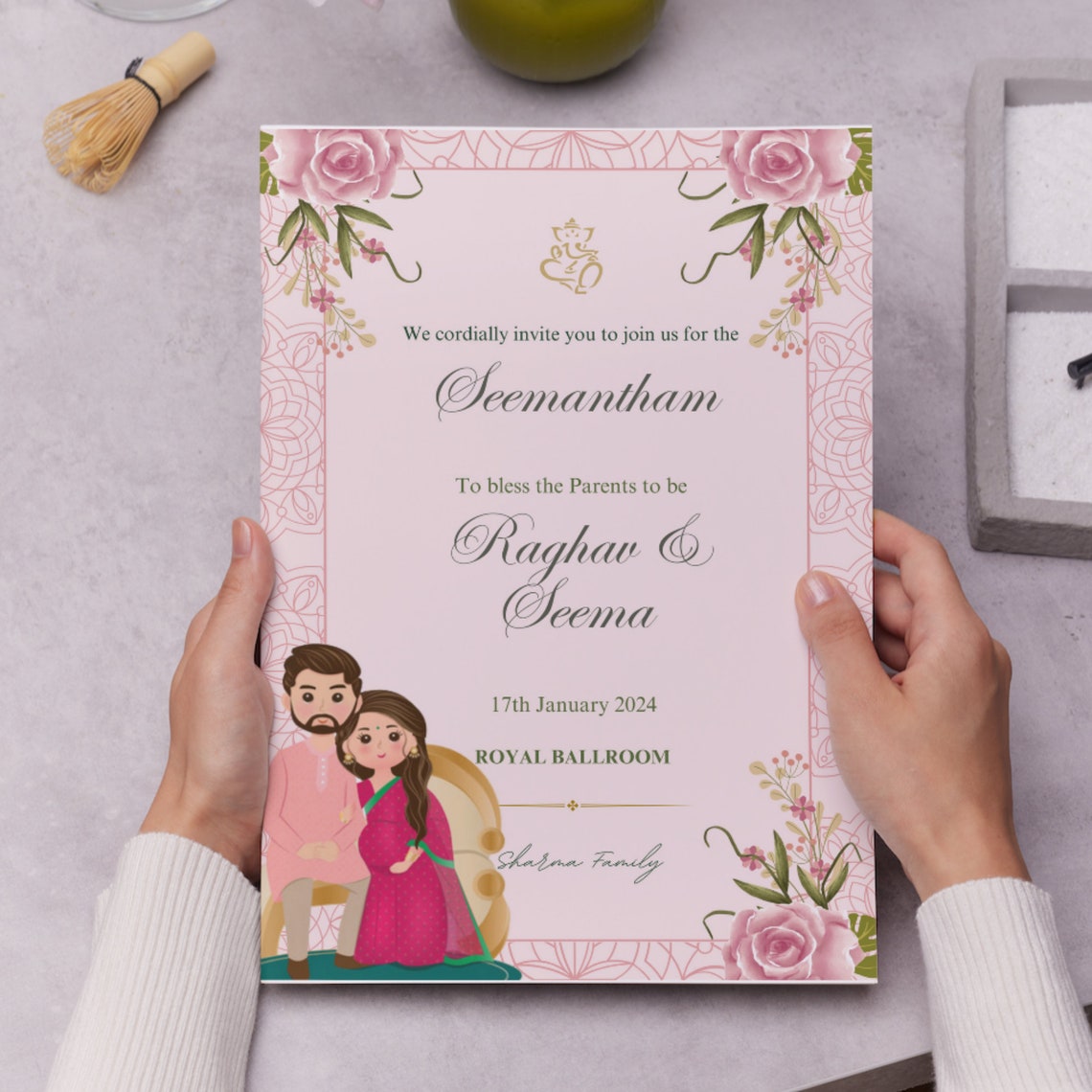 Editable Seemantham Invitation Template, Seemantham Invite Printable Editable Seemantham Invitation Template, Seemantham Invite Printable